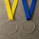 Kit Com 100 Medalhas Acrílico 5cm Cristal 2mm Fita Azul E Amarela