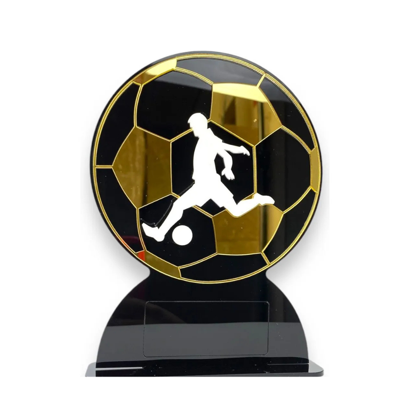 Troféu Futebol Acrílico Preto E Dourado 12x20cm C/base Preta