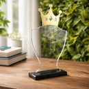 Troféu Campeão Coroa Premium Transparente E Dourado 15x28