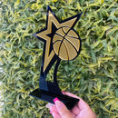 Troféu Basquete Acrílico Preto E Dourado 14x22 C/base Preta