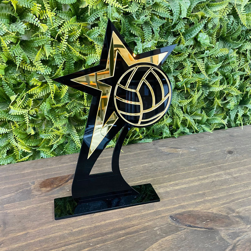 Troféu Vôlei Acrílico Preto E Dourado 14x22 C/base Preta