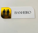 Placa Wc Acrílico Branco C/ Dourado Masculino Feminino