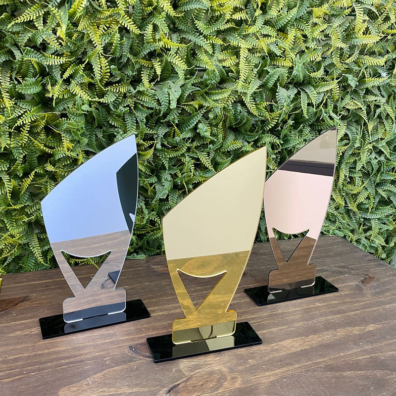 Kit 3 Troféus - Dourado, Prata E Bronze 21x11cm C/base Preta