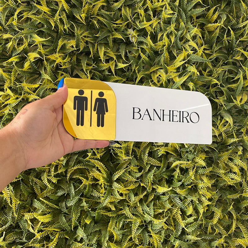 Placa Wc Acrílico Branco C/ Dourado Masculino Feminino