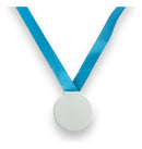 50 Medalhas Redondas 5cm Acrílico 2mm Fita C/ Azul Claro