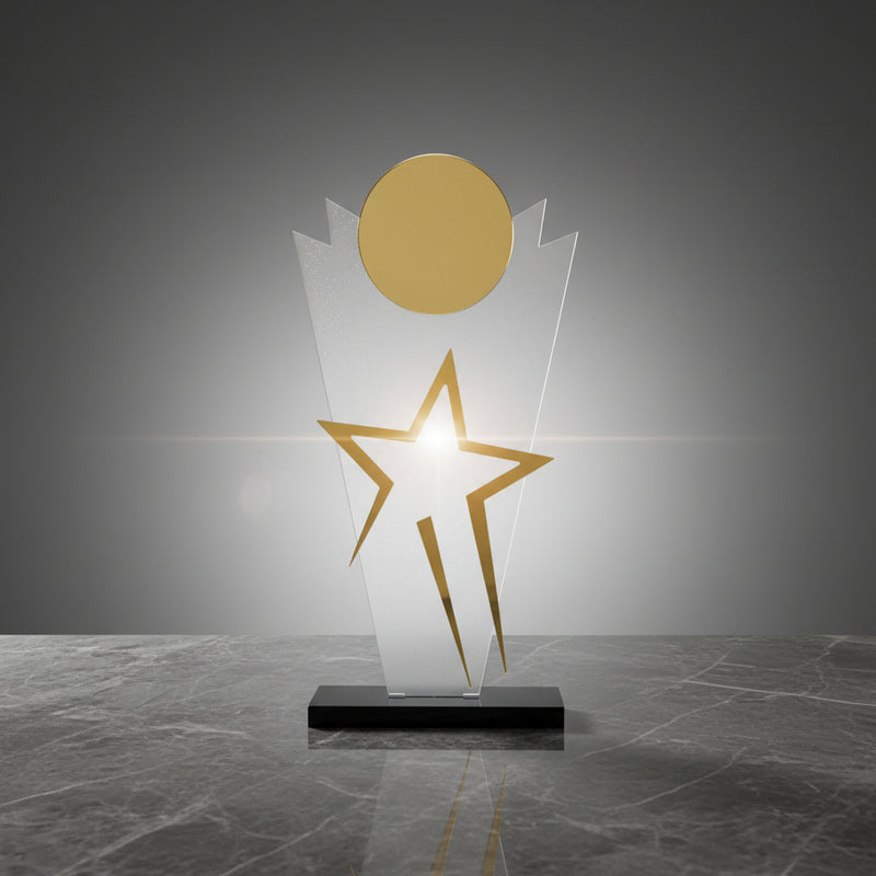 Troféu Estrela Do Ano Premium Transparente E Dourado 13x25