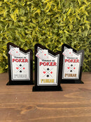 Kit 3 Troféu Poker Acrílico Preto 10x18cm 1º, 2º E 3º Lugar