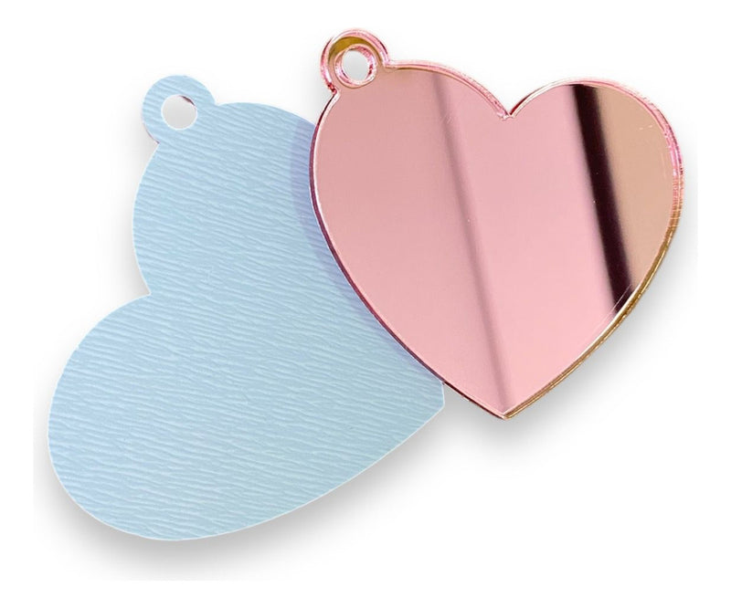 Chaveiros Coração Espelhado Rose Gold 50 Peças