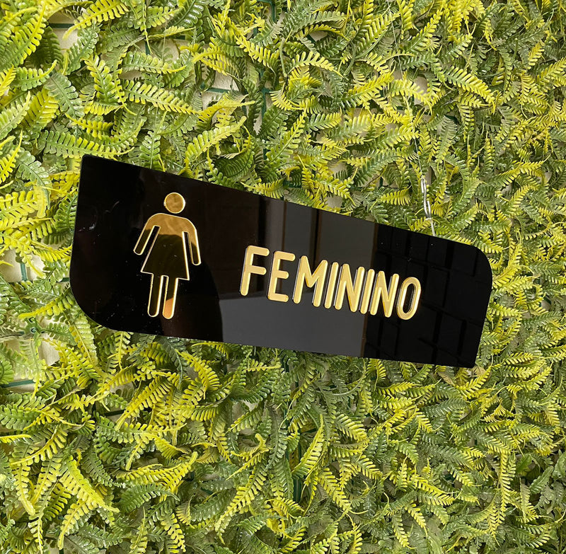 Kit 2 Placas Wc Acrílico Preto C/ Dourado Masculino Feminino