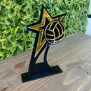 Troféu Vôlei Acrílico Preto E Dourado 14x22 C/base Preta