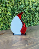 Troféu Gota Acrílico Branco E Vermelho 20x14 C/base Preta
