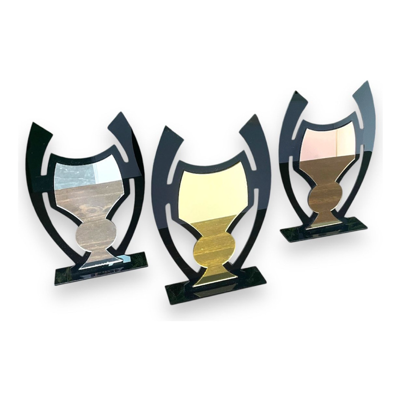 Kit 3 Troféu Taça Dourado, Prata E Bronze 25x16 C/base Preta